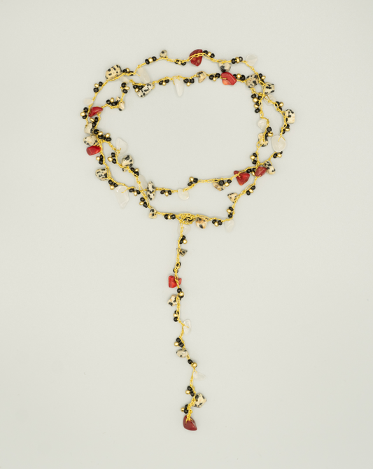 Red Coral & Dalmatian Jasper Gold