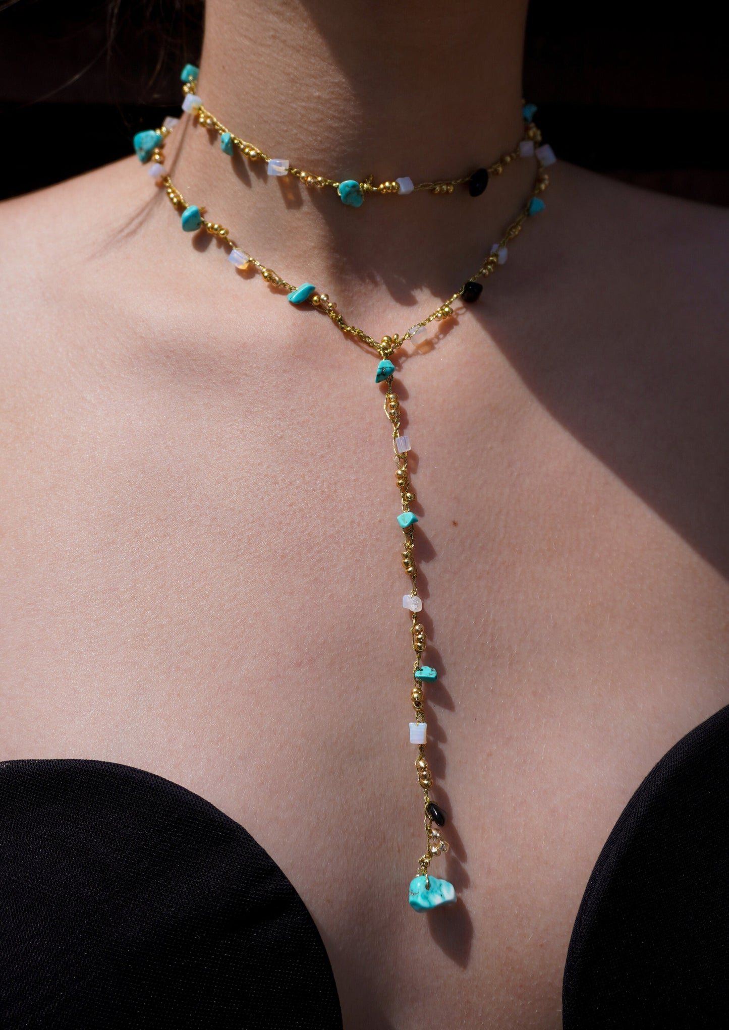 Turquoise, Opalite & Onyx Gold