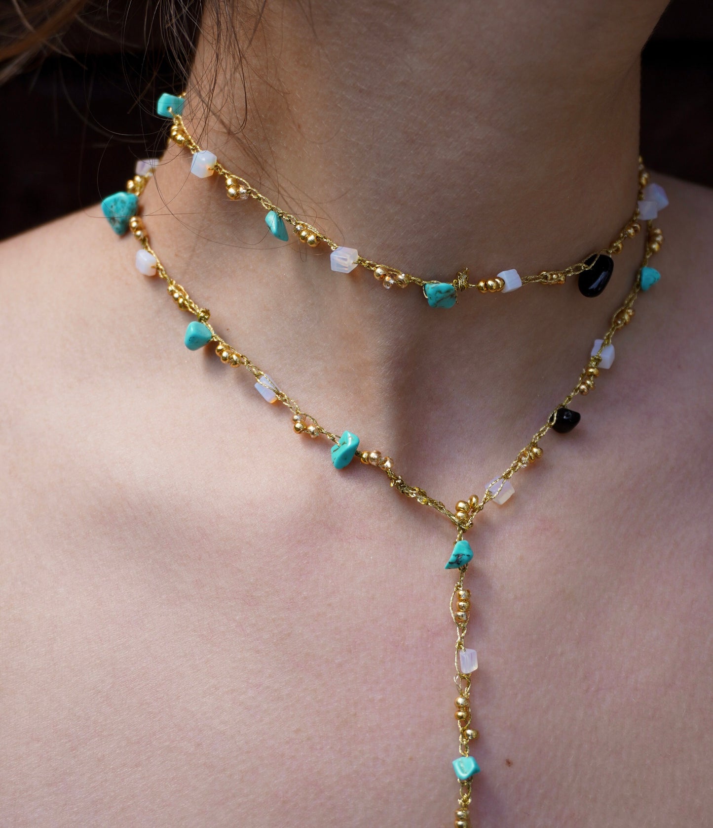 Turquoise, Opalite & Onyx Gold